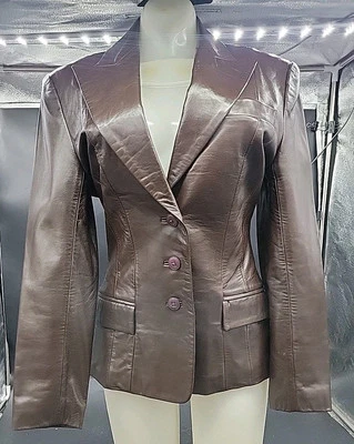 VTG North Beach Michael Hoban Brown Leather Peak Blazer Suit Women 3/4  - Image 1 of 4