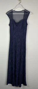 Victoria's Secret Slip Dress Large Sexy Lingerie Lace Trim Slit Navy Blue Print - Picture 1 of 4