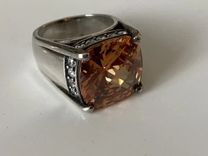 Sterling 925 Bling Ring Orange Glass 17 Grams - Picture 1 of 13
