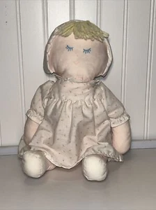 Eden Toys Plush Vintage Baby Doll Lace Bonnet Blonde Pink Dress Roses 14” - Picture 1 of 12