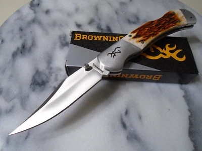 Browning Jig Bone Lockback Pocket Knife w Clip 9Cr18MoV BR0530B 7 3/4" Open New - Image 1 of 4