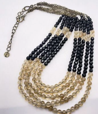 Talbots Tan Black Faceted Glass Beaded Layered Statement Modern Classic Necklace - Image 1 of 3