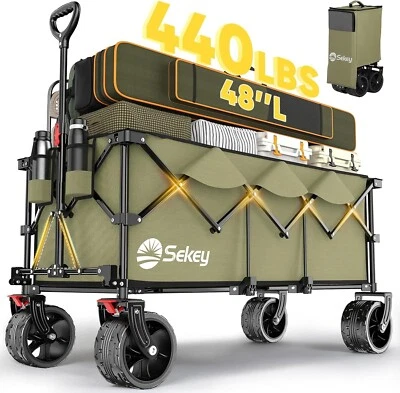 Heavy Duty 440LBS  Folding Wagon  Large for Beach Camping Yard Hauling, Khaki - Image 1 of 4