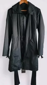 Cole Haan Trench Raincoat Womens L Black Belted Bow Sleeves Packable Capsule - Picture 1 of 10