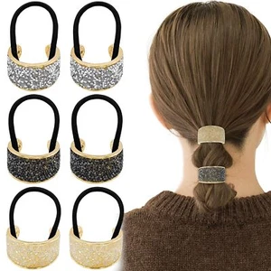 6 Pcs Sparkly Rhinestone Hair Ties Ponytail Holder Elastics Scrunchies Fancy ... - Picture 1 of 7