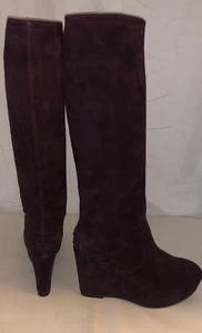 40.5/US10❤️ TODS HIGH WEDGE Heels Knee High Suede Leather Platform BOOTS ITALY - Picture 1 of 12