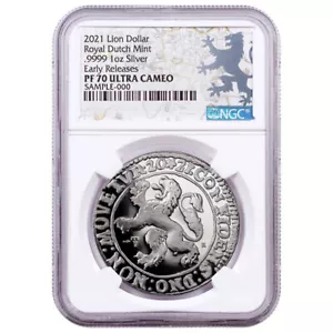 Dólar león 2021 1 oz medalla de plata a prueba con mapa del viejo mundo NGC PF70 UC ER - Imagen 1 de 3