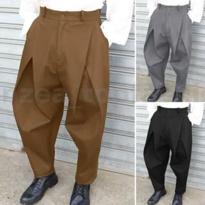 Men Vintage Japanese Casual Harem Chino Pants Loose Hippie Drop Crotch Trousers - Picture 1 of 15