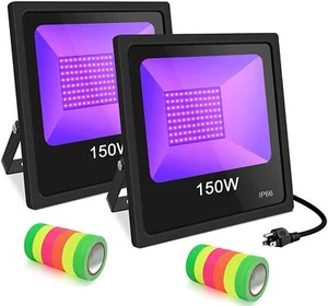 2X LED Luz Negra para Fiesta de Halloween, 150W UV LED Luz Negra IP66 Luz de Inundación - Imagen 1 de 12