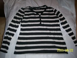 Cato Women's Shirt Long Sleeve Button Up Collar Black With White Stripe In Large - Picture 1 of 5