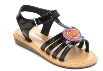 Baby Toddler girl flat black sandals 1-6 new - Image 1 of 2