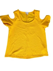 Yellow Cold Shoulder Top Womens S Cest La Vie Lightweight Casual Design - Picture 1 of 5