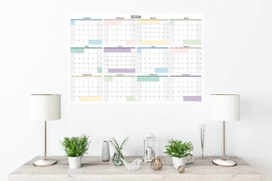 Großer Wandkalender, Jahresplaner, Start in jedem Monat, 36" x 24" oder 24" x 16" - Bild 1 von 9