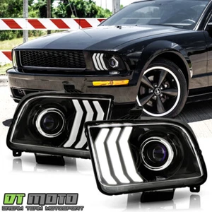 2005-2009 Ford Mustang Black w/LED DRL Tube Projector Headlights Headlamps LH+RH - Picture 1 of 9