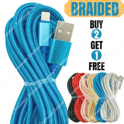 For iPhone 6 7 8 XR 11 USB Fast Charger Cable 10Ft Heavy Duty Charging Data Cord - Image 1 of 4