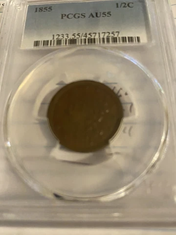 1855 1/2 CENT PCGS AU55 BN RETAILS $315.00 Cover