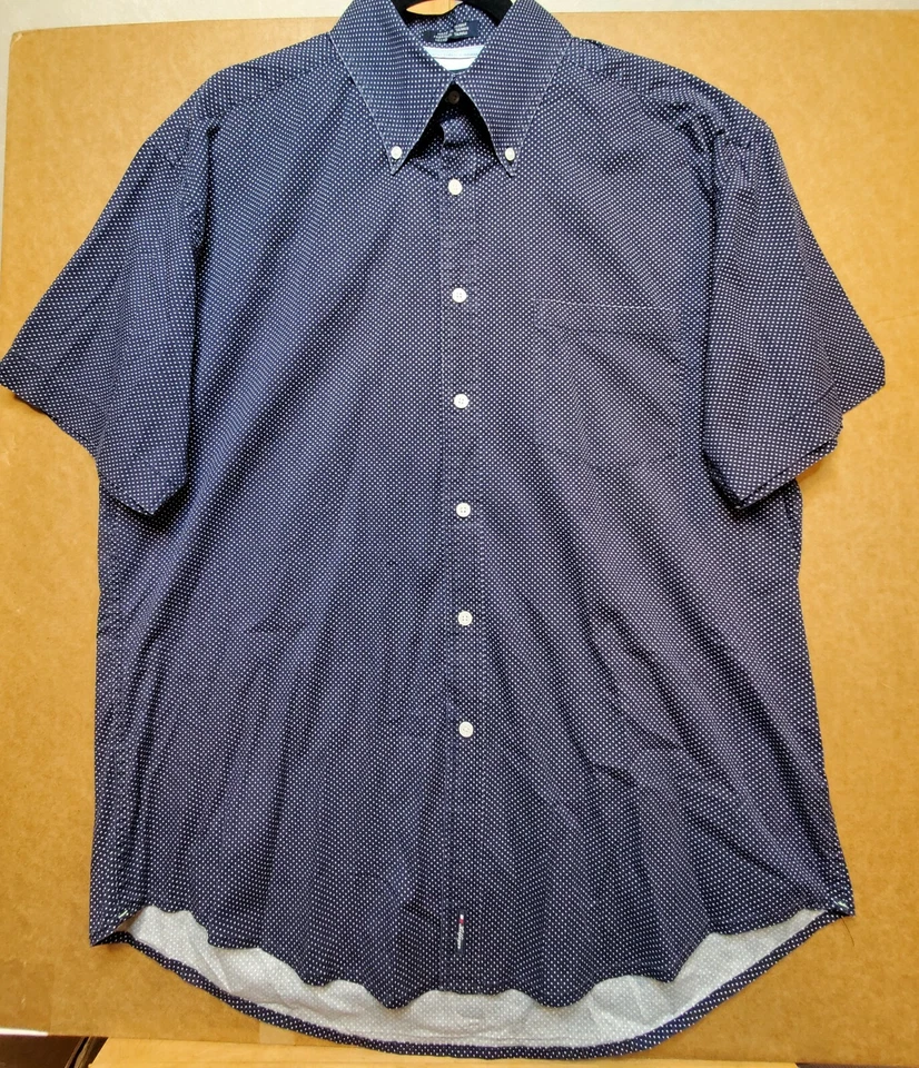 Tommy Hilfiger Men Short Sleeve Button Shirt Extra Large Stretch Blue White Dots - Image 1 of 4