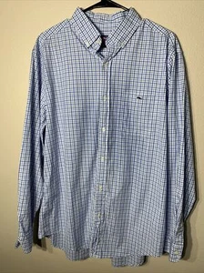 mens vineyard vines whale button Up shirt large Very Nice Blue Stripe/Plaid - Picture 1 of 5