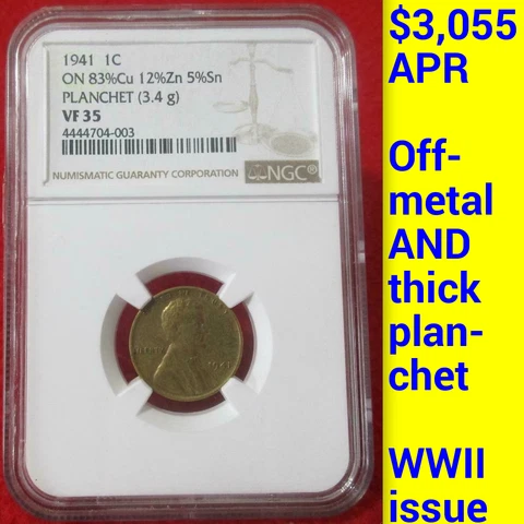 1941 NGC VF35 Off-Metal PATTERN Thick Planchet WWII 1C ✅ Lincoln Wheat Cent RARE Cover