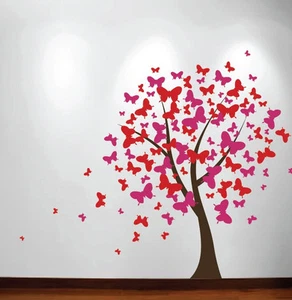 Calcomanía de pared grande árbol bebé bebé mariposa cerezo flor pegatina niña flor - Imagen 1 de 5
