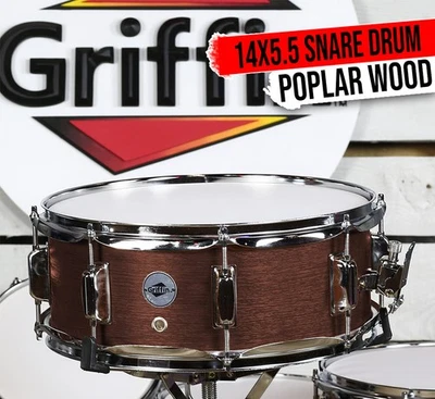 GRIFFIN 14 Snare Drum - Hickory 14x5.5 Poplar Wood Shell Percussion Kit Set - Image 1 of 4