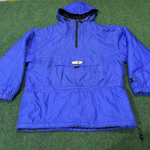 VTG 90s Starter Pullover Anorak Jacket Blue Nylon Hooded Medium Macau - Picture 1 of 11