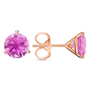 Pendientes de 4,50 quilates corte redondo rosa tachuelas oro rosa macizo 14K empuje hacia atrás Martini - Imagen 1 de 3