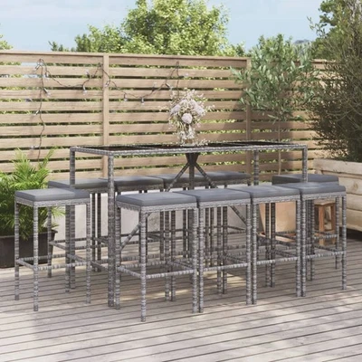 Gartenbar Set mit Kissen Barhocker Bartisch Gartenmöbel Poly Rattan vidaXL - Bild 1 von 4