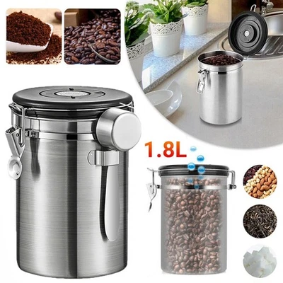 1,8L Edelstahl Kaffeedose Luftdicht Vorratsdose Kaffeebohnen Behälter Aromadose - Bild 1 von 4