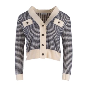 Sandro Paris Women's Cardigan Size 1 / S 100% Wool Striped SFPCA00690 - Picture 1 of 10