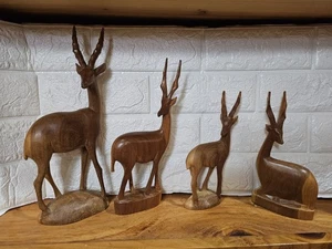 4 Piece Handcrafted Carved Wooden Gazelle Elongated Horns And Natural Finish  - Picture 1 of 5