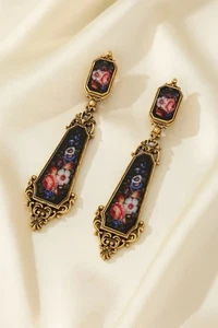 Antike Blumenhof Museum Ohrringe Art Deco schwarze Pfingstrosen Jugendstil Vintage cz Boho - Bild 1 von 6