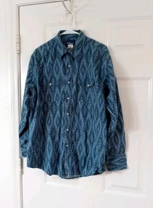 Vintage Wrangler Western Hemd XL Blue Pearl Snap Brush Popper Southwestern - Bild 1 von 6