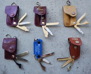 6x VTG NAIL CLIPPER MANICURE MULTITOOL FILE BOTTLE OPENER LEATHER CASE KEYCHAIN - Picture 1 of 21