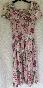 Vintage All That Jazz Pink Floral Midi Dress Drop Waist Off Shoulder Size 13-14 - Picture 1 of 6