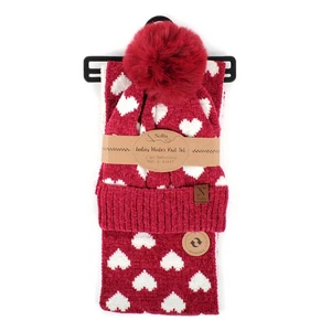 Sombrero reversible de corazones y bufanda infinita para mujer de 2 piezas, rojo - Imagen 1 de 8