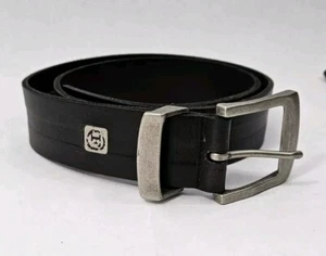 Vintage Mens Fossil Full Grain Leather Belt Silver Buckle Logo Black Size 80/32 - Picture 1 of 9