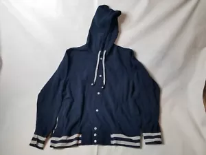 Digital Revolution Mens Solid Blue HB3 Built In Earphones Button Hoodie SZ L CA1 - Picture 1 of 8