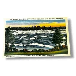Tarjeta postal The Sault Ste Marie Rapids Sault Ste Marie Michigan tarjeta de lino C284 - Imagen 1 de 2