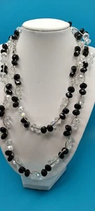 32" Black and Clear Faceted 2 Piece Crystal Clusters Necklace. - Picture 1 of 5
