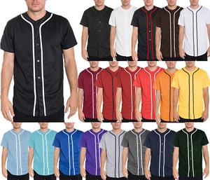 Mens Baseball JERSEY Polyester Plain TShirt Team Sport Button Fashion Tee Casual - Picture 1 of 67