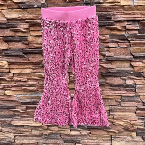 Light Blue Sequin Flare Pants Sparkle Dance Wide Ruffle Pants Toddler Girls - Picture 1 of 23