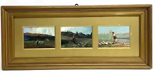 QUADRO DIPINTO OLIO TAVOLA trittico "Giuseppe Solenghi" contadine MONTAGNA BAITA - Picture 1 of 12
