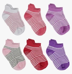 Anti Slip Non Skid Ankle Socks With Grips For Baby Toddler Kids, 6 pairs In Box - Picture 1 of 2