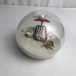 Glass Beach Scene Sand Globe Paperweight Shells Starfish Umbrella Chair 3.5"x4" - Picture 1 of 4