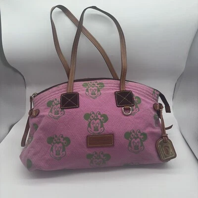 Bolsa satchel Disney Dooney & Bourke Minnie Mouse rostos rosa verde lona cúpula - Imagem 1 de 4