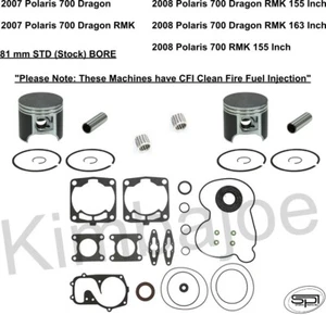 2007-2008 Polaris CFI 700 Dragon RMK 155 163 81 mm SPI Moly Piston Kits Rebuild - Picture 1 of 1