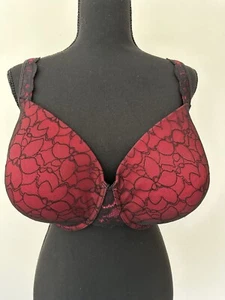 Frederick’s Of Hollywood 42 DDD Red Black Lace Molded 3 Hook - Picture 1 of 14