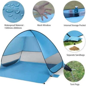 2-3 Person Pop Up Beach Canopy Tent Sun Shade Shelter Outdoor Camping Fishing - Picture 1 of 14