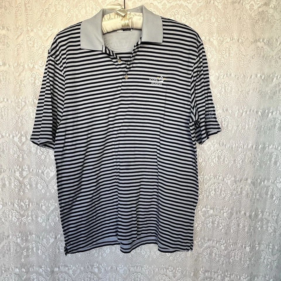 Buzz Off Men's Polo Shirt Oxford Golf Insect Shield Striped Black Golf Size L - Image 1 of 4
